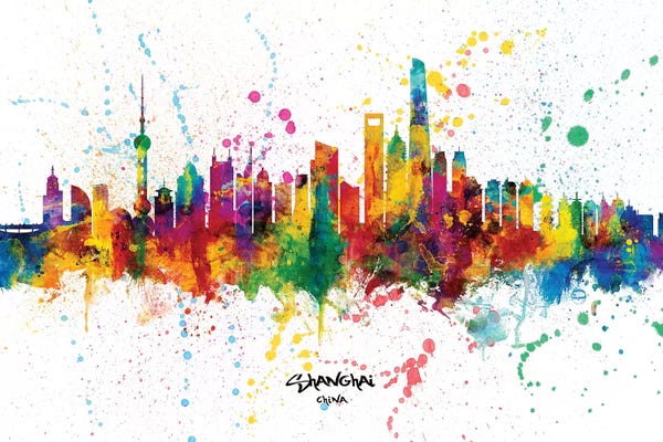 Shanghai: Shanghai China Skyline Splash by Michael Tompsett