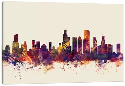 Chicago, Illinois, USA On Beige Canvas Art Print - Illinois Art