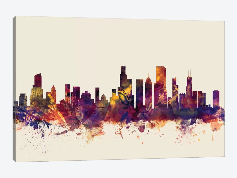 Chicago, Illinois, USA On Beige by Michael Tompsett 1-piece Art Print