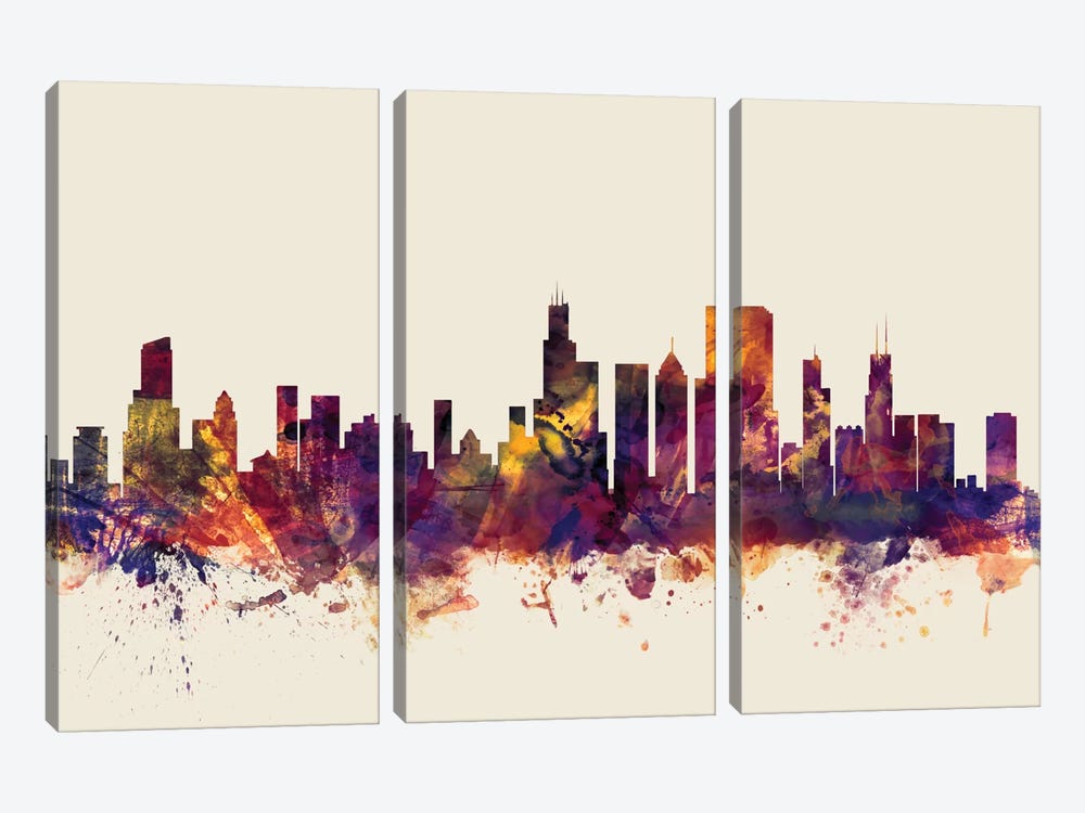 Chicago, Illinois, USA On Beige by Michael Tompsett 3-piece Canvas Print