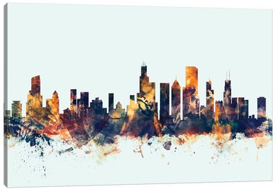 Chicago, Illinois, USA On Blue Canvas Art Print - Chicago Skylines