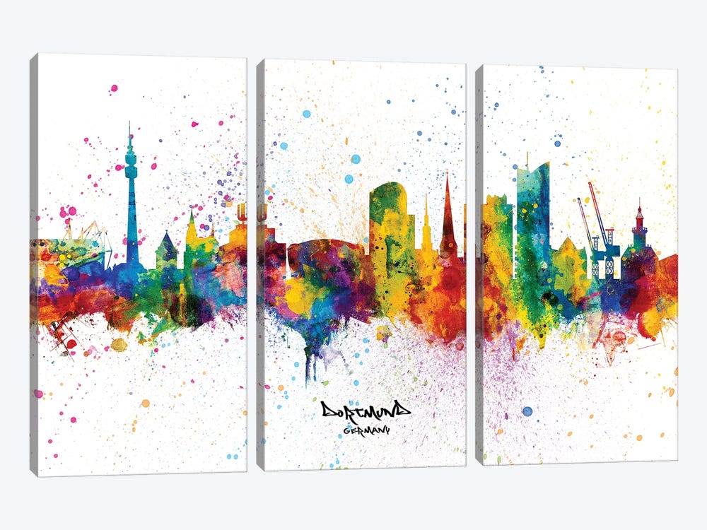 Dortmund Germany Skyline Splash by Michael Tompsett 3-piece Canvas Print