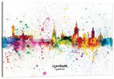 Stockholm Sweden Skyline Splash Canvas Art Print - Stockholm Art