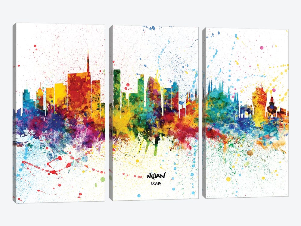 Milan Italy Skyline Splash by Michael Tompsett 3-piece Canvas Print