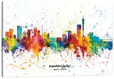 Johannesburg South Africa Skyline Splash Canvas Art Print - South Africa