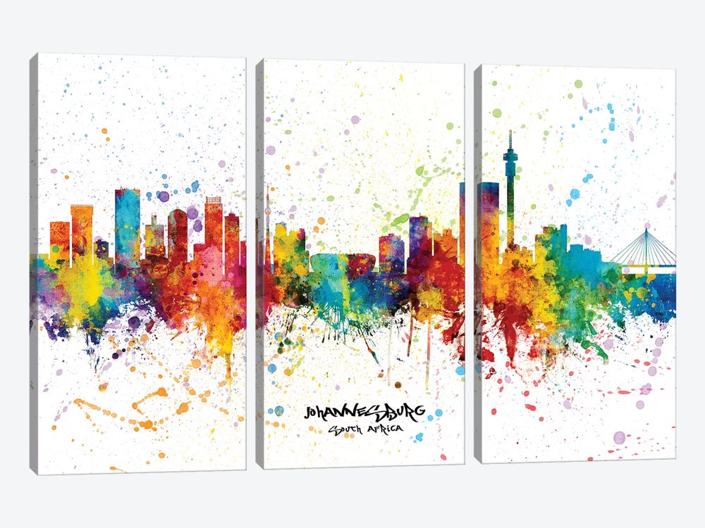 Johannesburg South Africa Skyline Splash by Michael Tompsett 3-piece Canvas Print