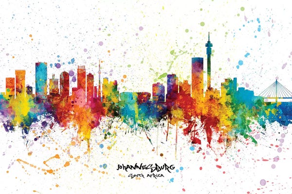 South Africa: Rainbow Splatter Johannesburg South Africa Skyline Splash by Michael Tompsett
