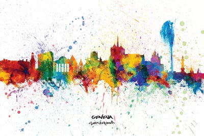 Geneva Switzerland Skyline Splash by Michael Tompsett canvas print