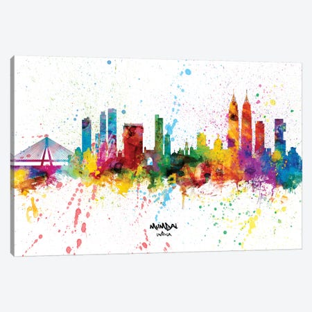 Mumbai India Skyline Splash Canvas Print #MTO2350} by Michael Tompsett Canvas Wall Art