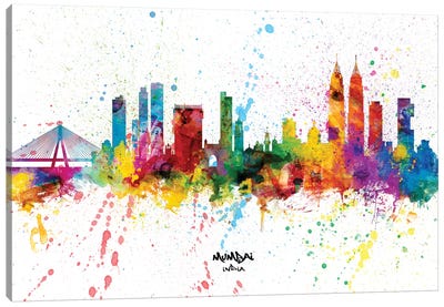 Mumbai India Skyline Splash Canvas Art Print - India