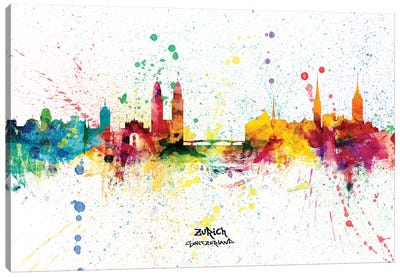 Zurich Switzerland Skyline Splash Canvas Art Print - Zurich Art
