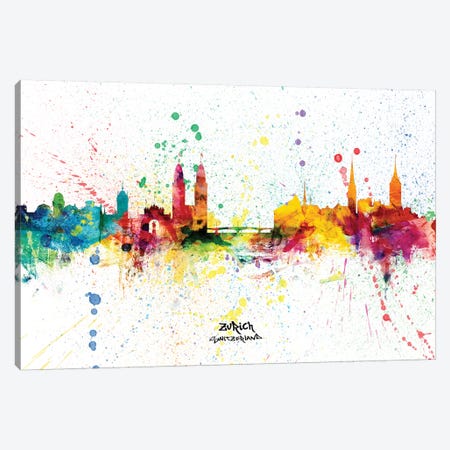 Zurich Switzerland Skyline Splash Canvas Print #MTO2351} by Michael Tompsett Canvas Wall Art