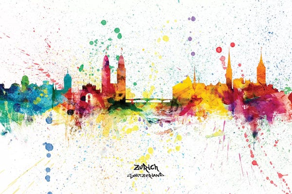 Zurich: Zurich Switzerland Skyline Splash by Michael Tompsett
