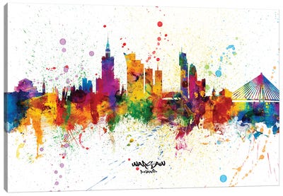 Warsaw Poland Skyline Splash Canvas Art Print