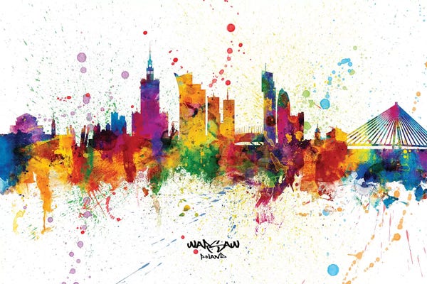 Warsaw: Warsaw Poland Skyline Splash by Michael Tompsett