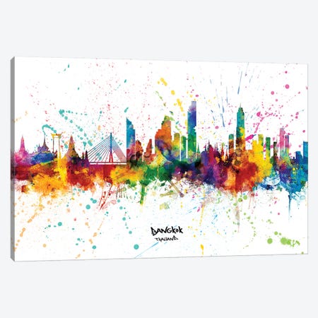Bangkok Thailand Skyline Splash Canvas Print #MTO2353} by Michael Tompsett Canvas Art