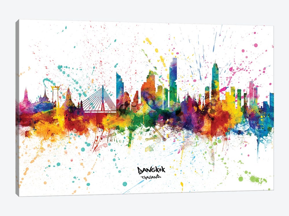 Bangkok Thailand Skyline Splash by Michael Tompsett 1-piece Canvas Art Print
