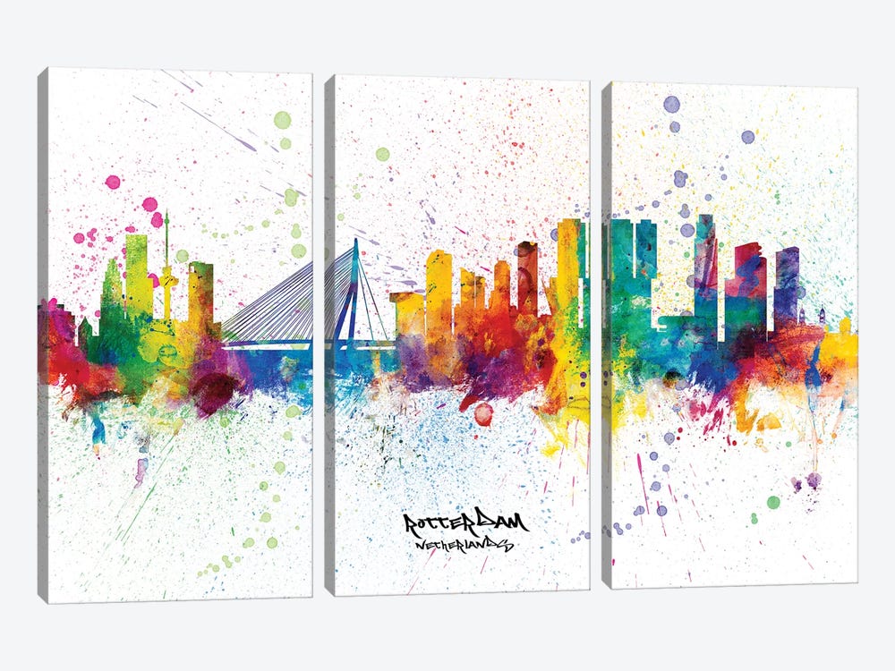 Rotterdam Netherlands Skyline Splash 3-piece Art Print