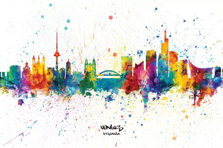 Vilnius Lithuania Skyline Splash by Michael Tompsett wall art