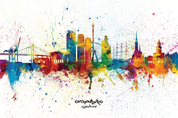 Gothenburg: Gothenburg Sweden Skyline Splash by Michael Tompsett