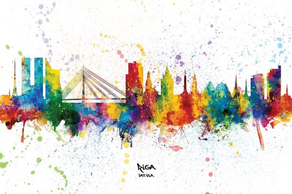 Latvia: Riga Latvia Skyline Splash by Michael Tompsett