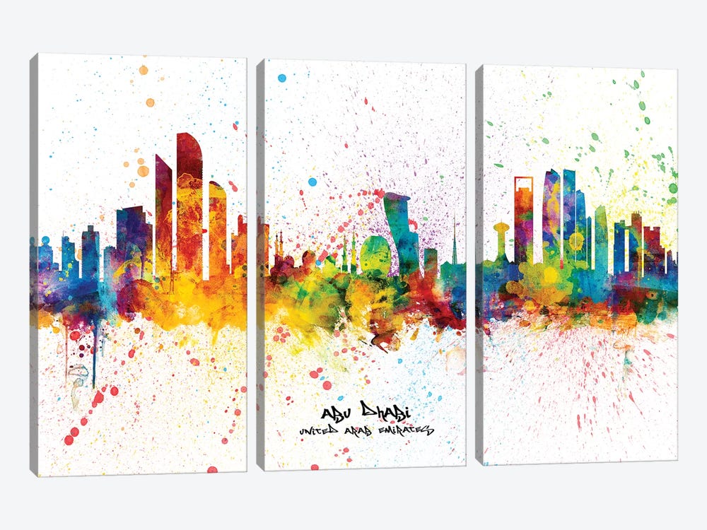 Abu Dhabi Skyline Splash by Michael Tompsett 3-piece Canvas Artwork