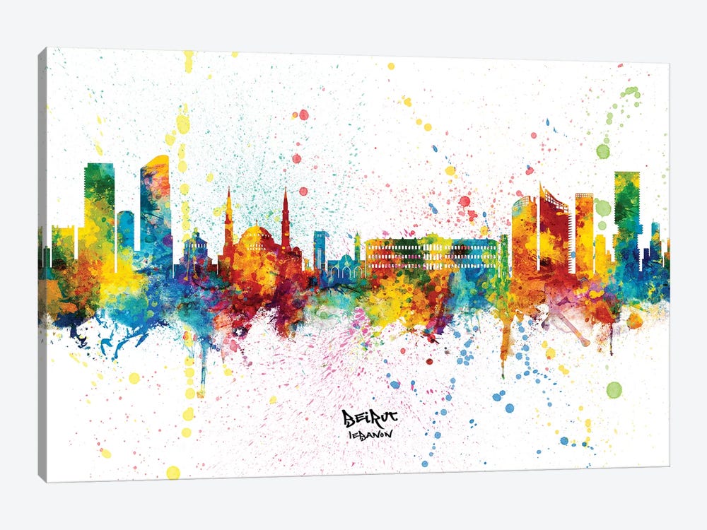 Beirut Lebanon Skyline Splash by Michael Tompsett 1-piece Canvas Print