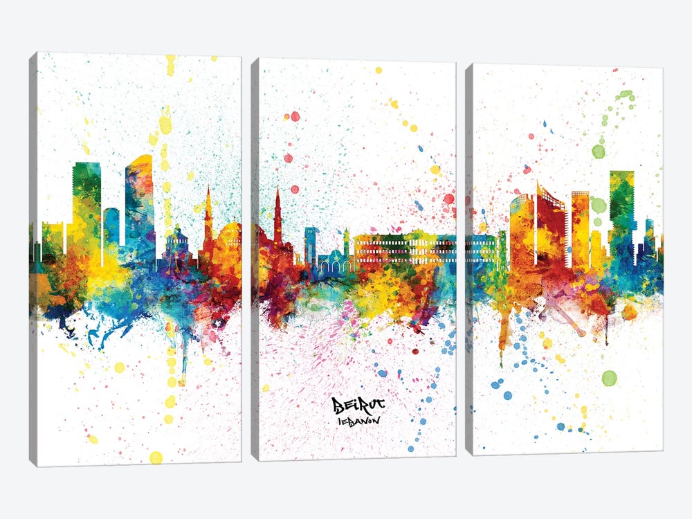 Beirut Lebanon Skyline Splash by Michael Tompsett 3-piece Art Print