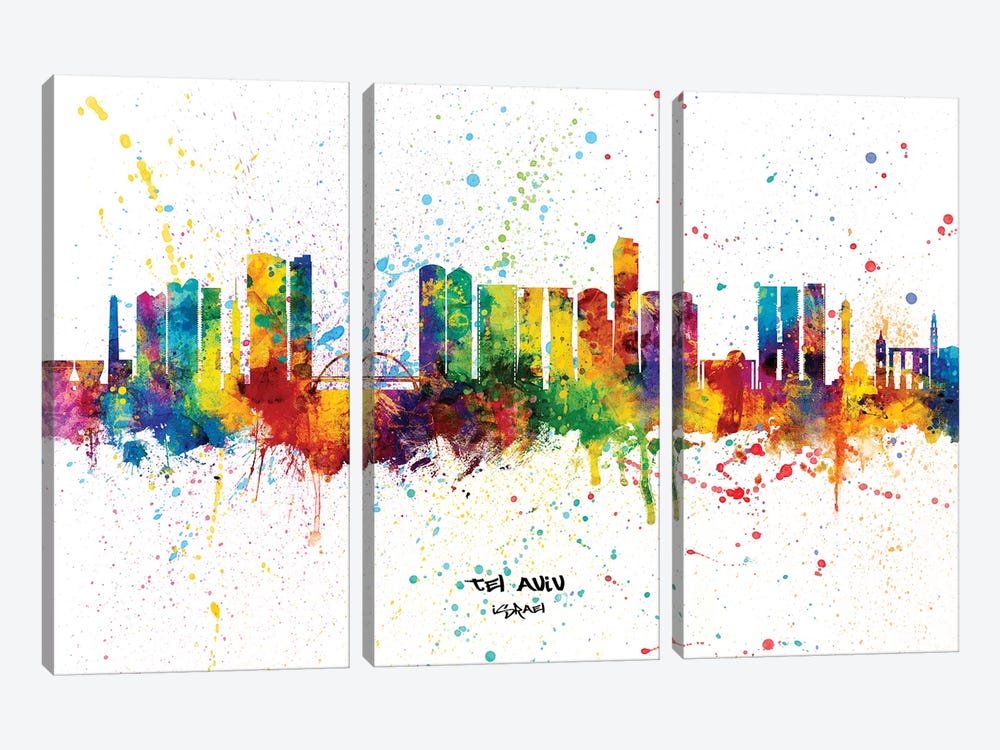 Tel Aviv Israel Skyline Splash 3-piece Art Print