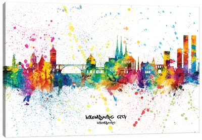 Luxembourg City Skyline Splash Canvas Art Print