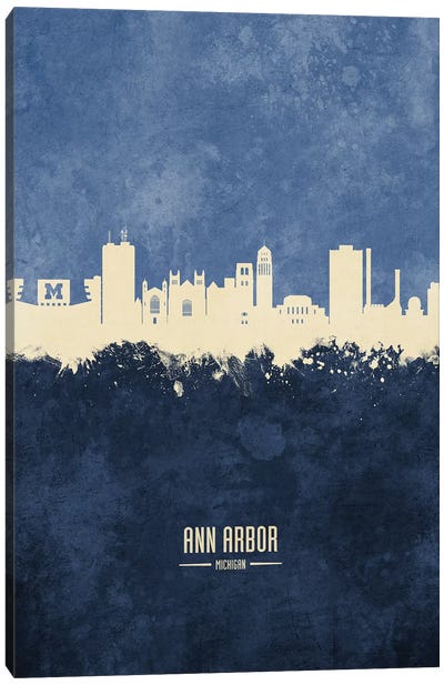 Ann Arbor Michigan Skyline Navy Canvas Art Print