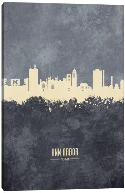 Ann Arbor Michigan Skyline Grey Canvas Art Print - Michigan Art