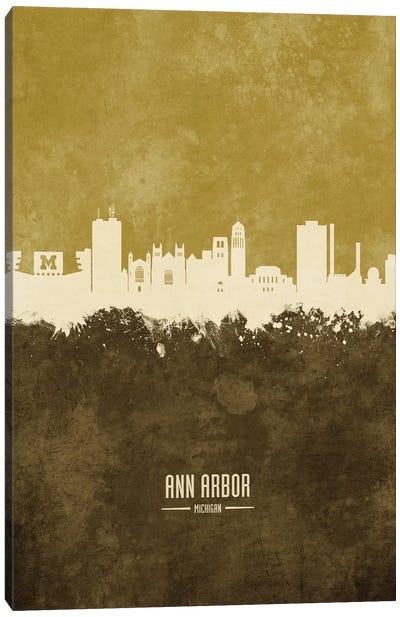 Ann Arbor Michigan Skyline Ochre Canvas Art Print - Michigan Art