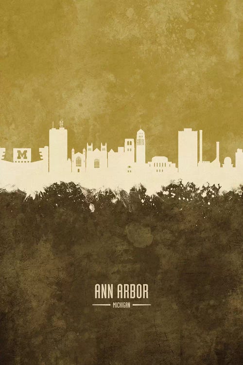 Ann Arbor Michigan Skyline Ochre