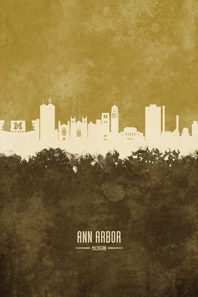 Ann Arbor: Ann Arbor Michigan Skyline Ochre by Michael Tompsett