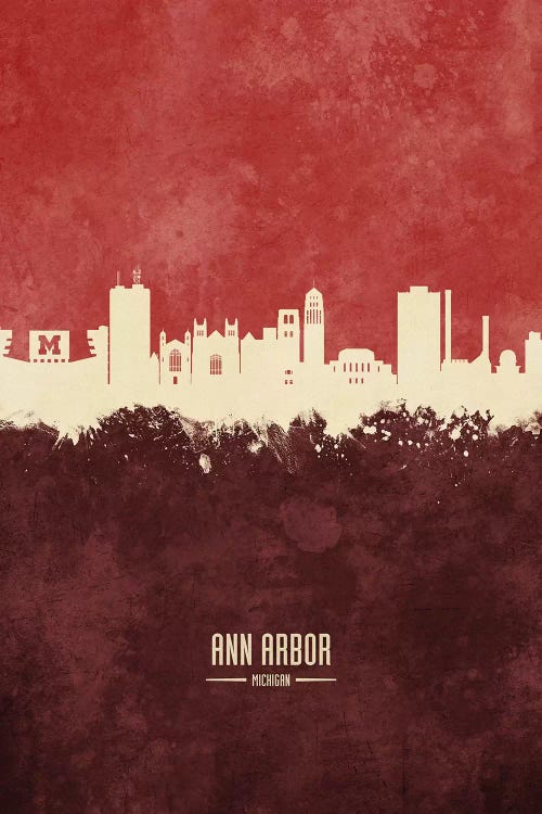 Ann Arbor Michigan Skyline Burgandy