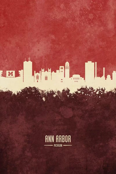 Ann Arbor: Ann Arbor Michigan Skyline Burgandy by Michael Tompsett