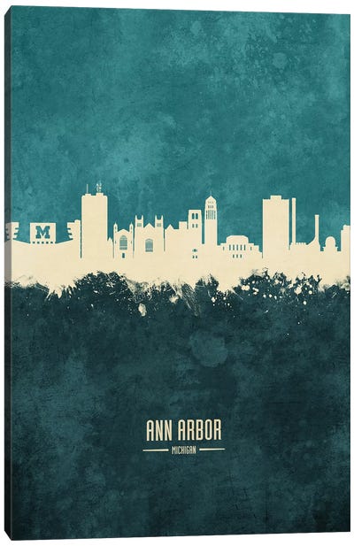 Ann Arbor Michigan Skyline Teal Canvas Art Print