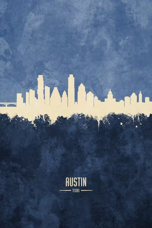 Austin Texas Skyline Navy by Michael Tompsett wall art