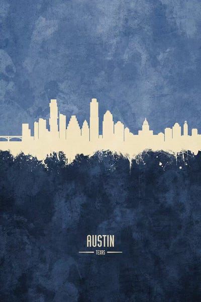 Michael Tompsett: Austin Texas Skyline Navy by Michael Tompsett