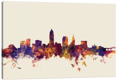 Cleveland, Ohio, USA On Beige Canvas Art Print - Cleveland Art