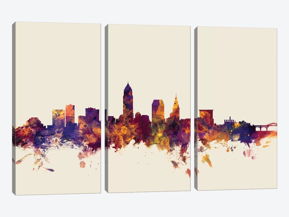 Cleveland, Ohio, USA On Beige by Michael Tompsett 3-piece Canvas Art Print