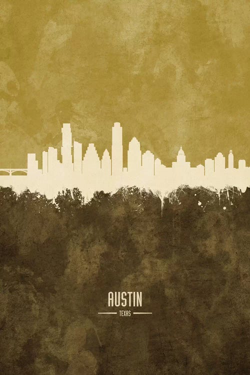Austin Texas Skyline Ochre by Michael Tompsett wall art