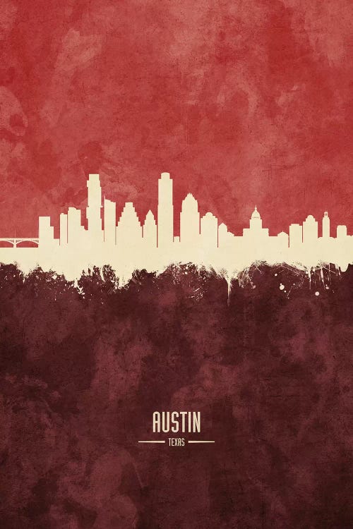 Austin Texas Skyline Burgandy by Michael Tompsett wall art