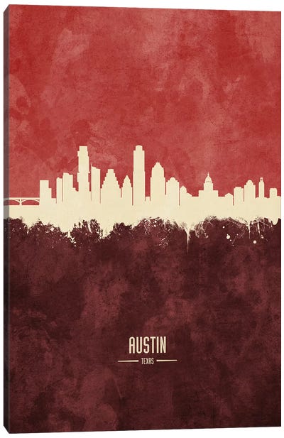 Austin Texas Skyline Burgandy Canvas Art Print - Austin Skylines