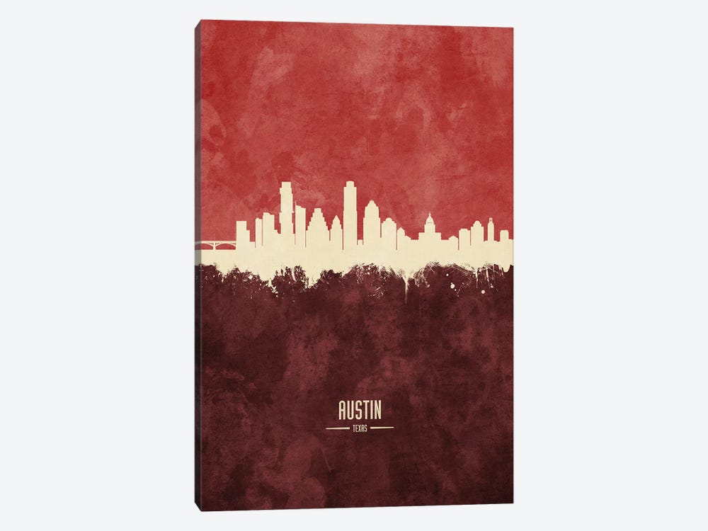 Austin Texas Skyline Burgandy by Michael Tompsett 1-piece Canvas Print