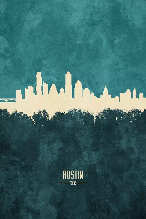 Austin Texas Skyline Teal by Michael Tompsett wall art