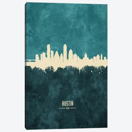 Austin Texas Skyline Teal Canvas Print #MTO2392} by Michael Tompsett Canvas Artwork
