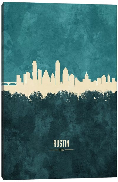 Austin Texas Skyline Teal Canvas Art Print - Austin Art