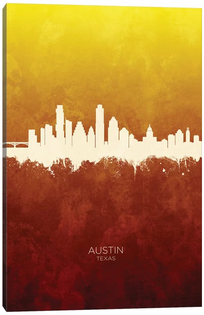 Austin Texas Skyline Red Gold Canvas Art Print - Austin Art